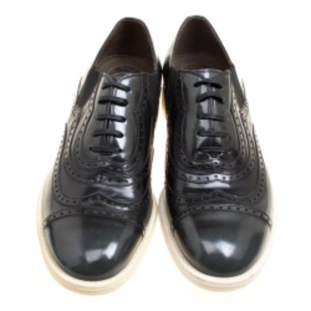 Dolce and Gabbana Black Brogue Leather Milano Oxfords, Size 10